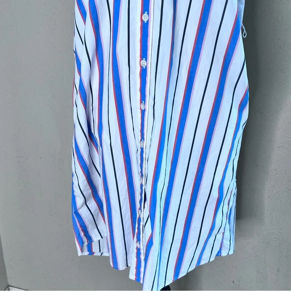 J Crew white blue striped cotton shirt dress